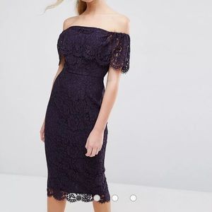 ASOS lace Bardot midi pencil dress